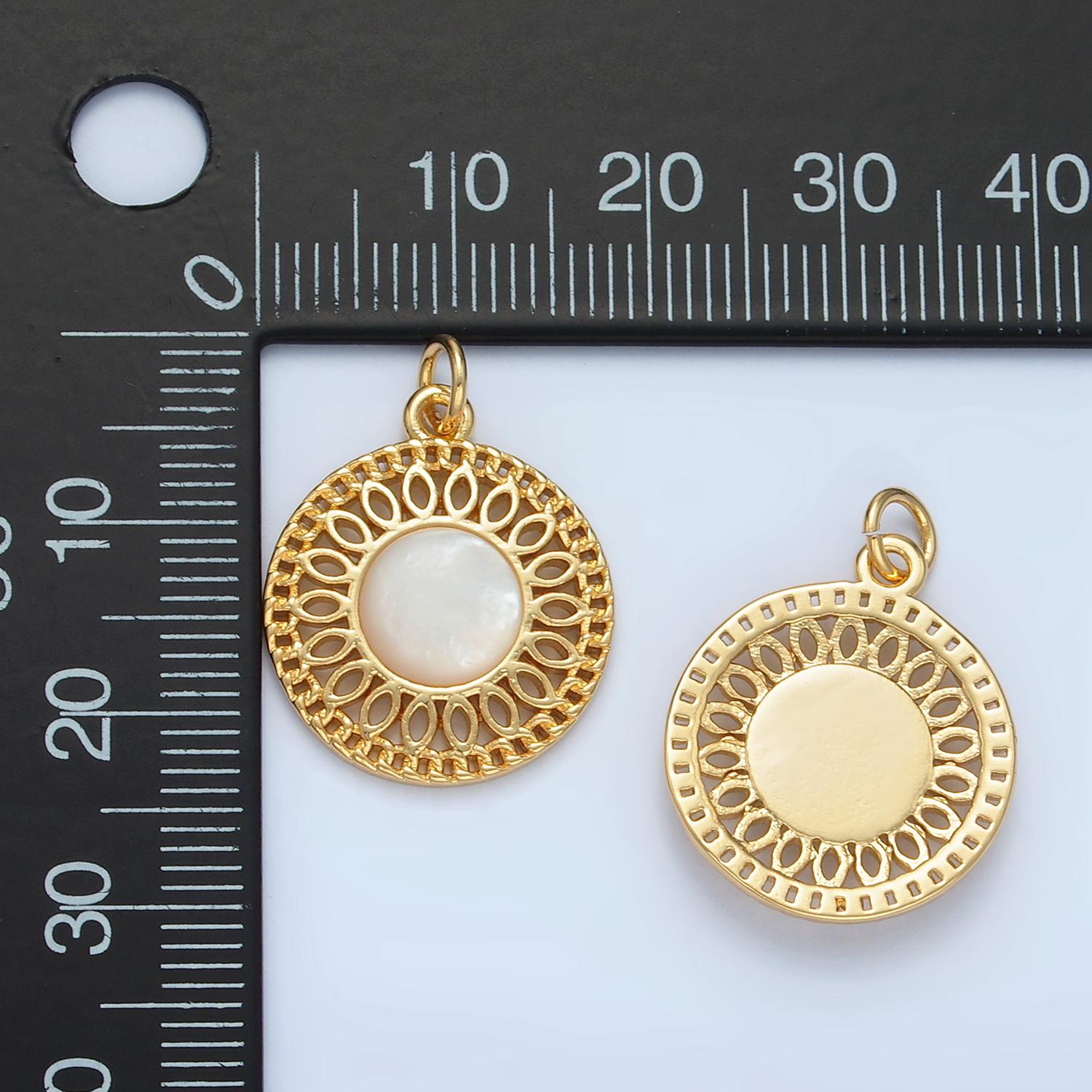 Gold sun charm bohemian filigree geometric medallion round pendant | x303