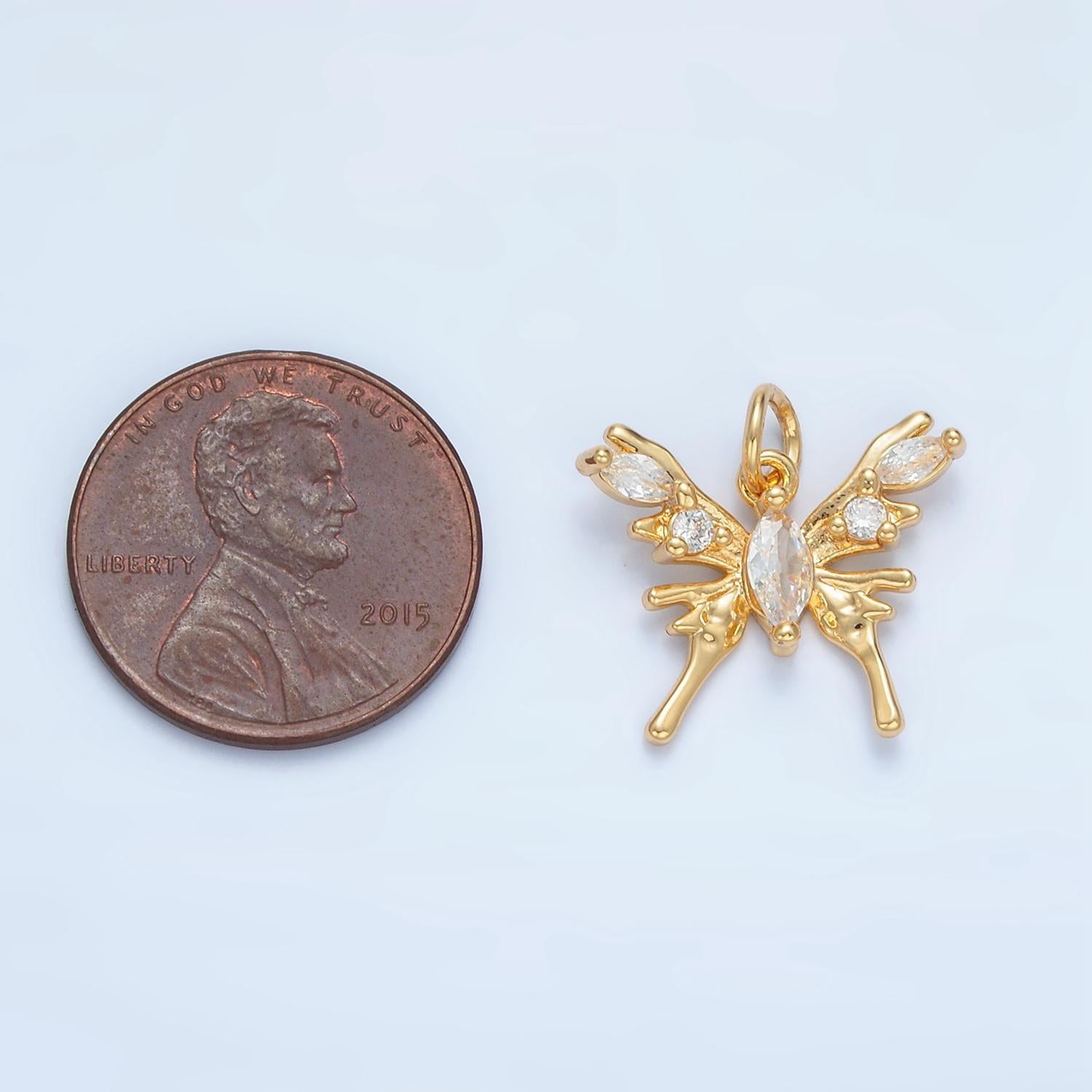Y2k gold filled molten butterfly cz paved insect charm | x-289