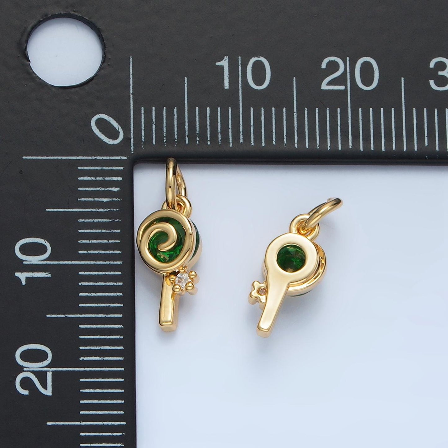Mini gold filled lollipop green sugar swirl cz candy charm | x-287