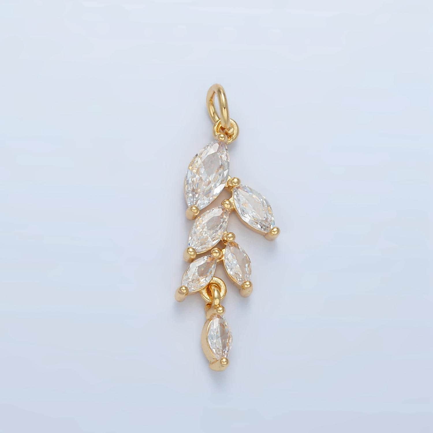 Marquise dangle leaf clear cz, gold filled plant charm | x-285