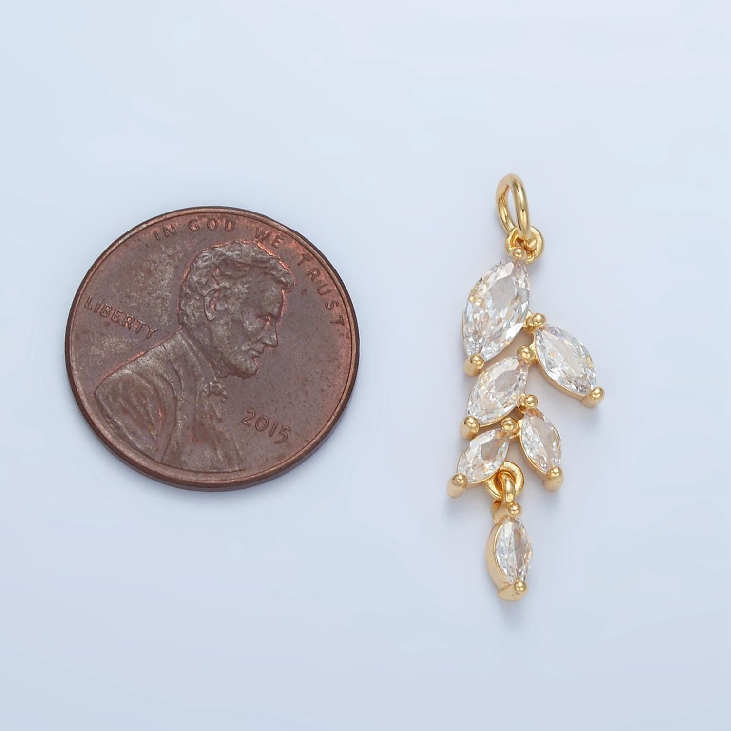 Marquise dangle leaf clear cz, gold filled plant charm | x-285