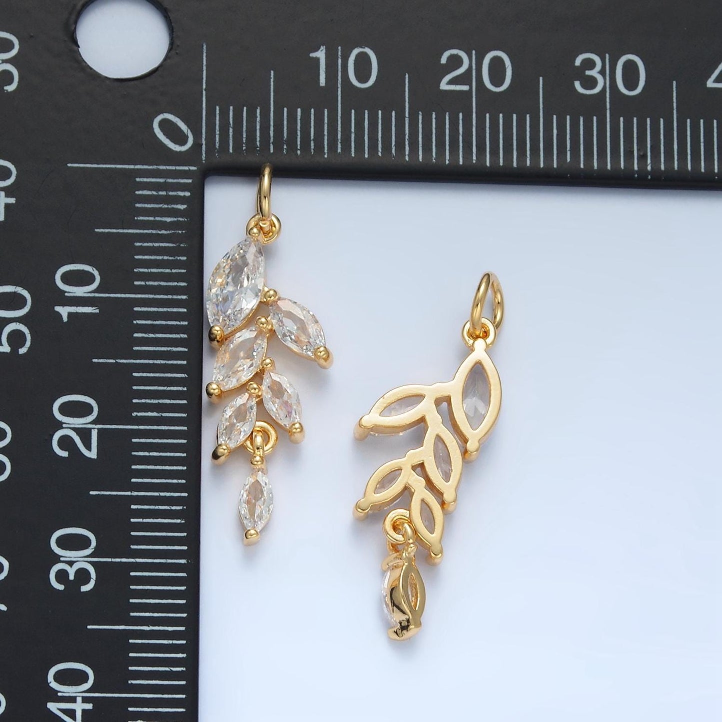 Marquise dangle leaf clear cz, gold filled plant charm | x-285