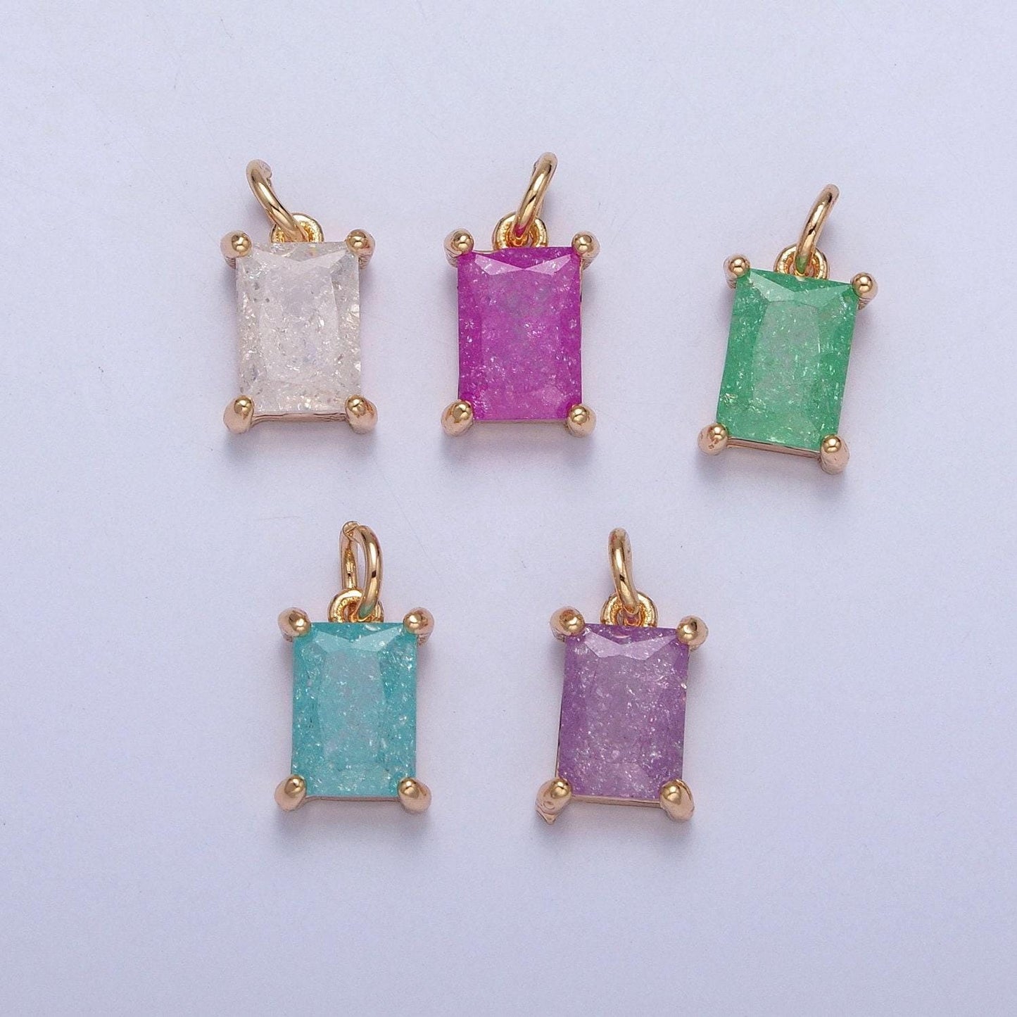 16k gold filled dainty rectangle colorful cubic zirconia cz stone crystal charm, pastel stone cz pendant for jewelry making | x-268~x-272