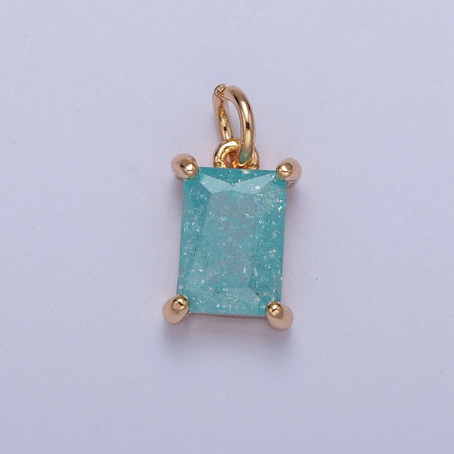 16k gold filled dainty rectangle colorful cubic zirconia cz stone crystal charm, pastel stone cz pendant for jewelry making | x-268~x-272