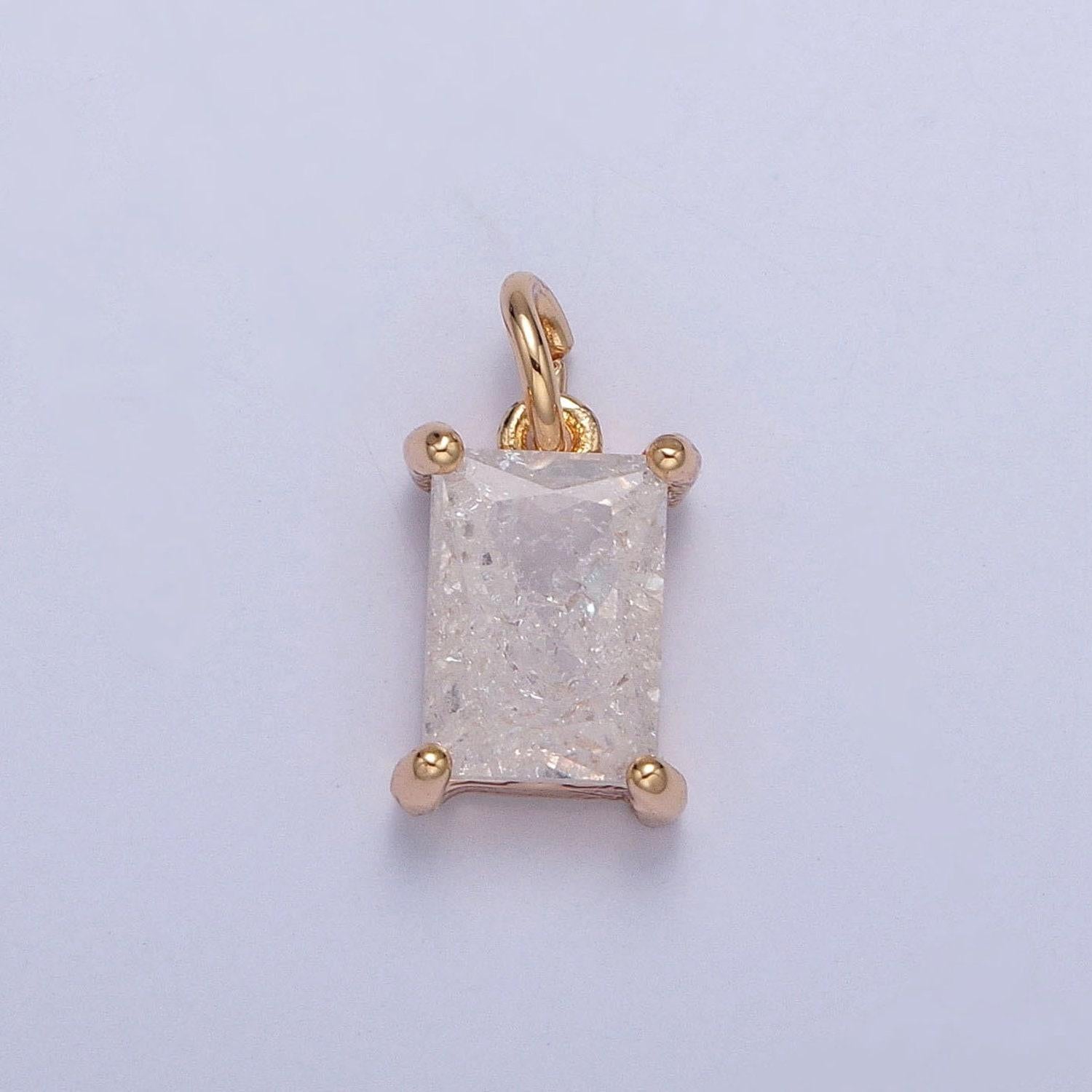 16k gold filled dainty rectangle colorful cubic zirconia cz stone crystal charm, pastel stone cz pendant for jewelry making | x-268~x-272