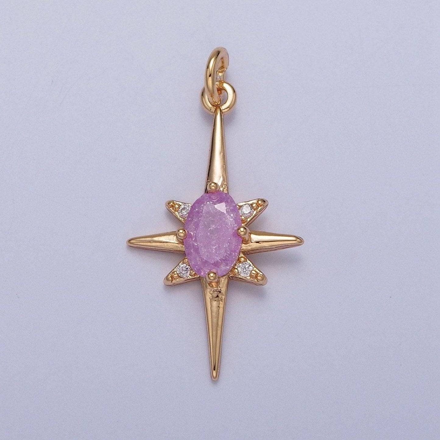 16k gold filled cz stones pastel 8-pointed north star cubic zirconia pendant - gold filled cz drop charm charm | x-264~x-267