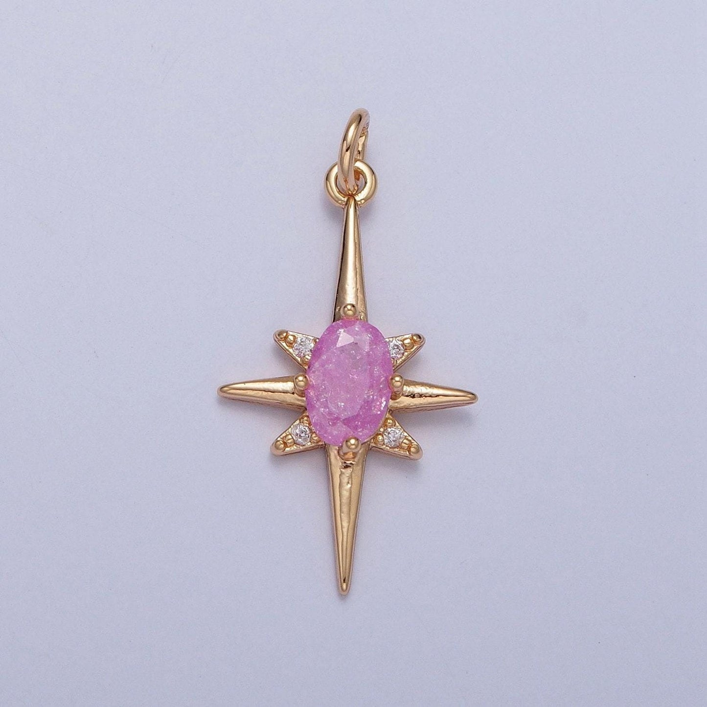 16k gold filled cz stones pastel 8-pointed north star cubic zirconia pendant - gold filled cz drop charm charm | x-264~x-267