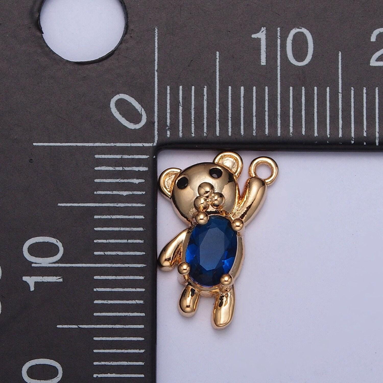 16k gold plated clear/blue arms up teddy bear with cubic zirconia stone pendant for jewelry making | x-205, x-256