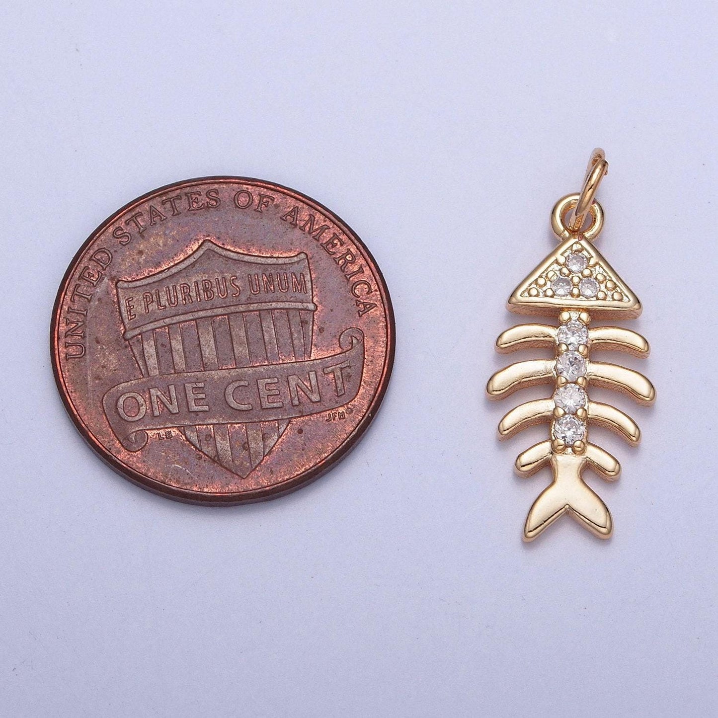 16k gold plated fish bone micro pave cubic cz crystals pendant, 16k gold fish cubic charm, dainty bone pendant for diy supply | x-250