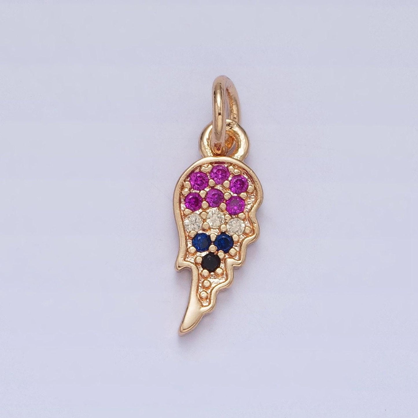 16k gold filled half angel wing pendant micropave cz cubic zirconia clear multicolored feather charm | x-245, x-246