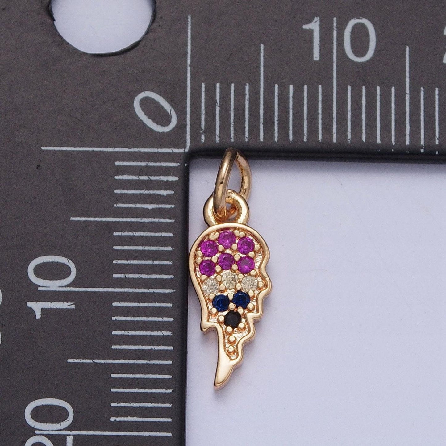 16k gold filled half angel wing pendant micropave cz cubic zirconia clear multicolored feather charm | x-245, x-246