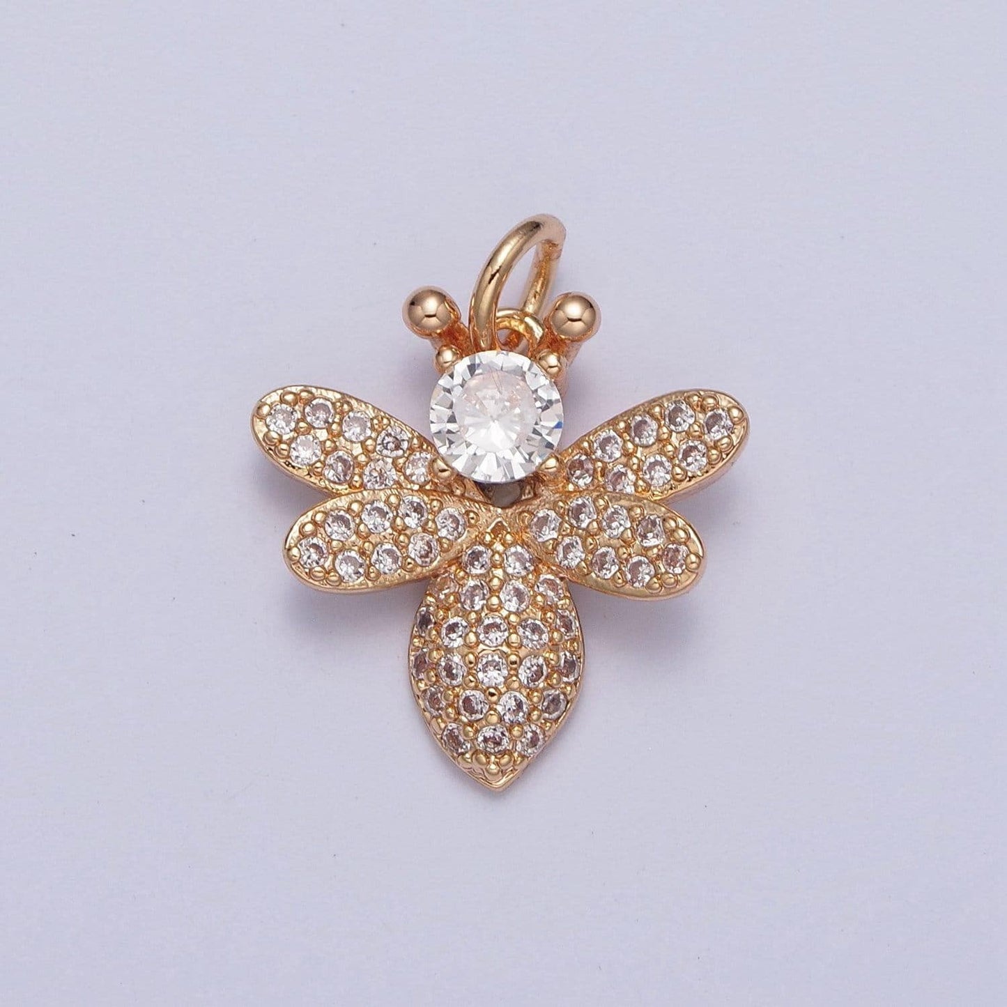 16k gold filled cute dainty flying insect micro pave cz pendant, gold butterfly honey queen bee charm, minimalist layering necklaces | x-227