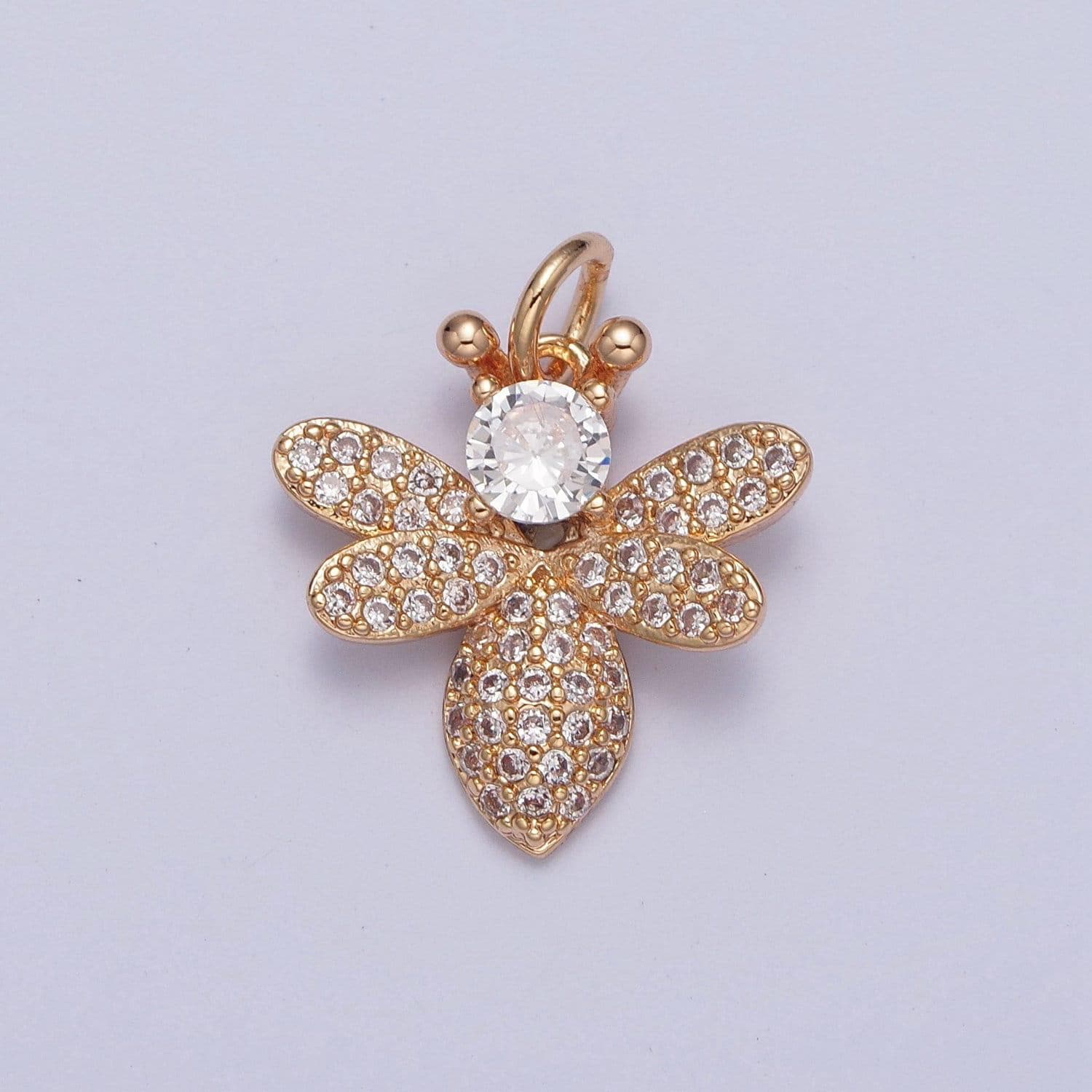 16k gold filled cute dainty flying insect micro pave cz pendant, gold butterfly honey queen bee charm, minimalist layering necklaces | x-227