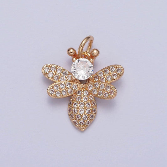 16k gold filled cute dainty flying insect micro pave cz pendant, gold butterfly honey queen bee charm, minimalist layering necklaces | x-227