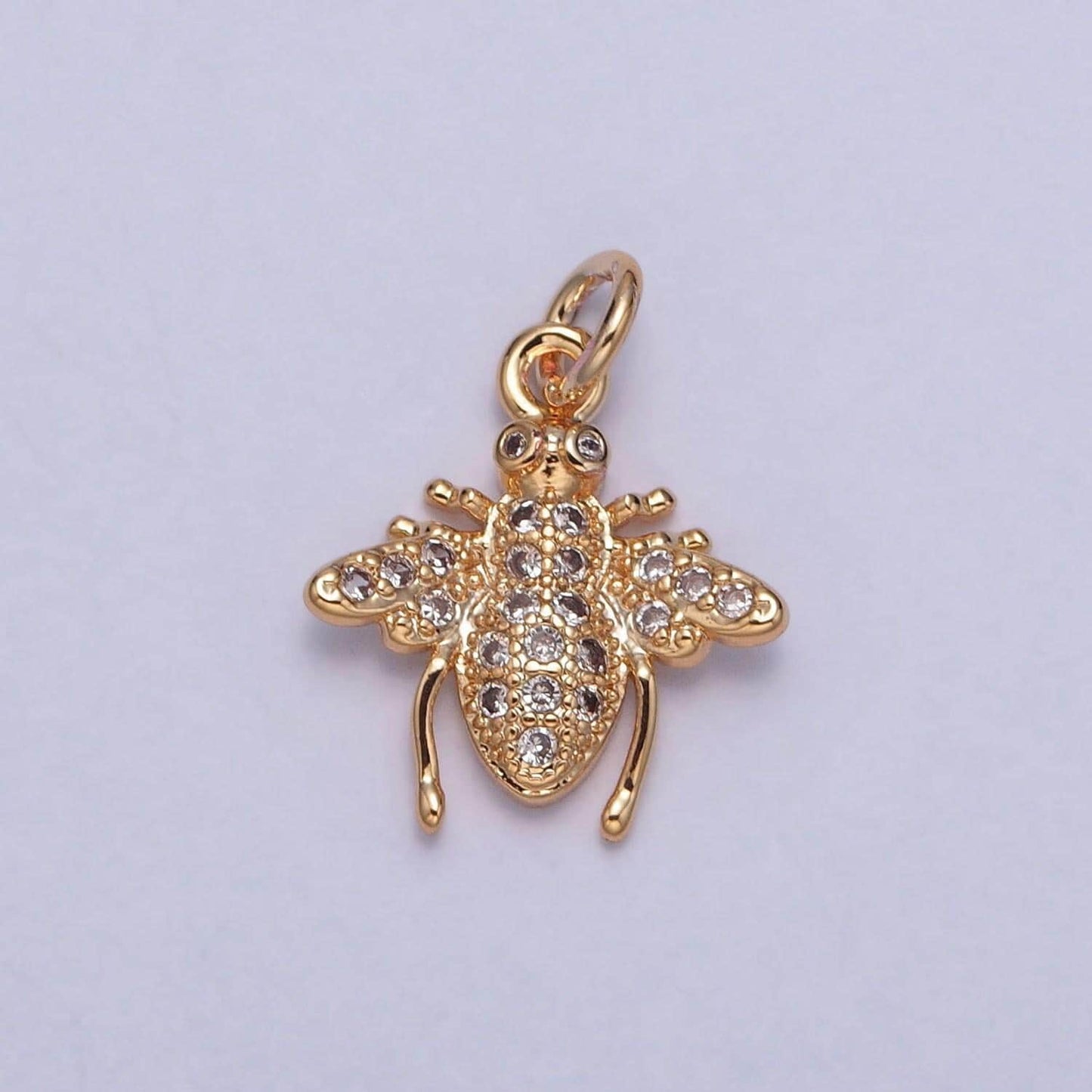 16k gold plated cute dainty bee micro pave cz pendant, gold honey bee queen bee charm, minimalist layering necklaces | x-225