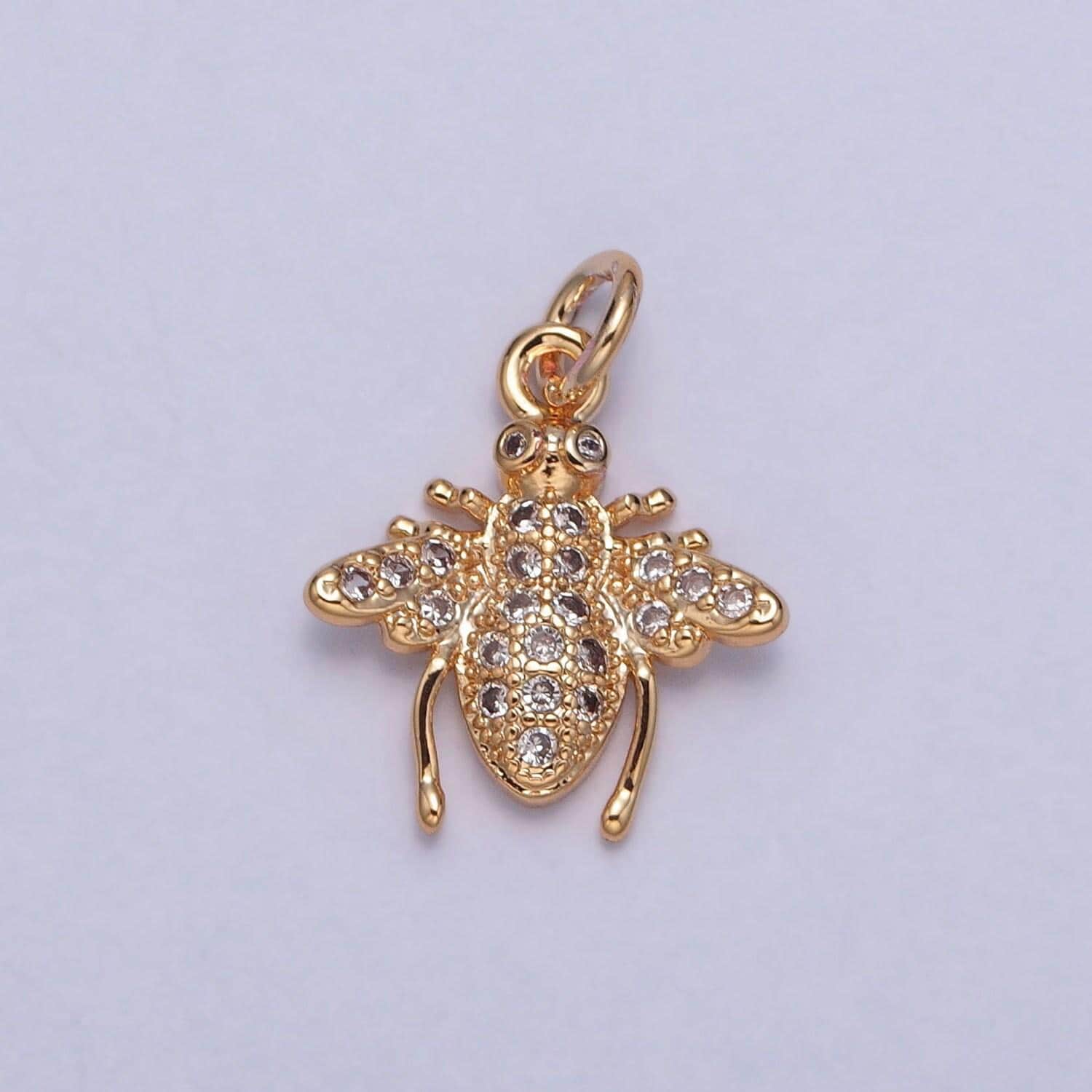 16k gold plated cute dainty bee micro pave cz pendant, gold honey bee queen bee charm, minimalist layering necklaces | x-225