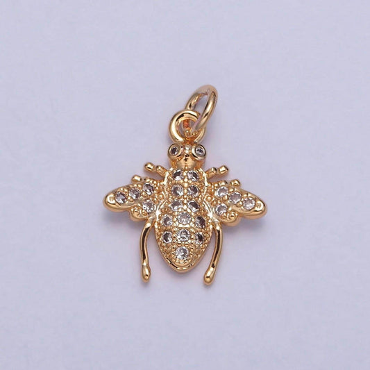 16k gold plated cute dainty bee micro pave cz pendant, gold honey bee queen bee charm, minimalist layering necklaces | x-225