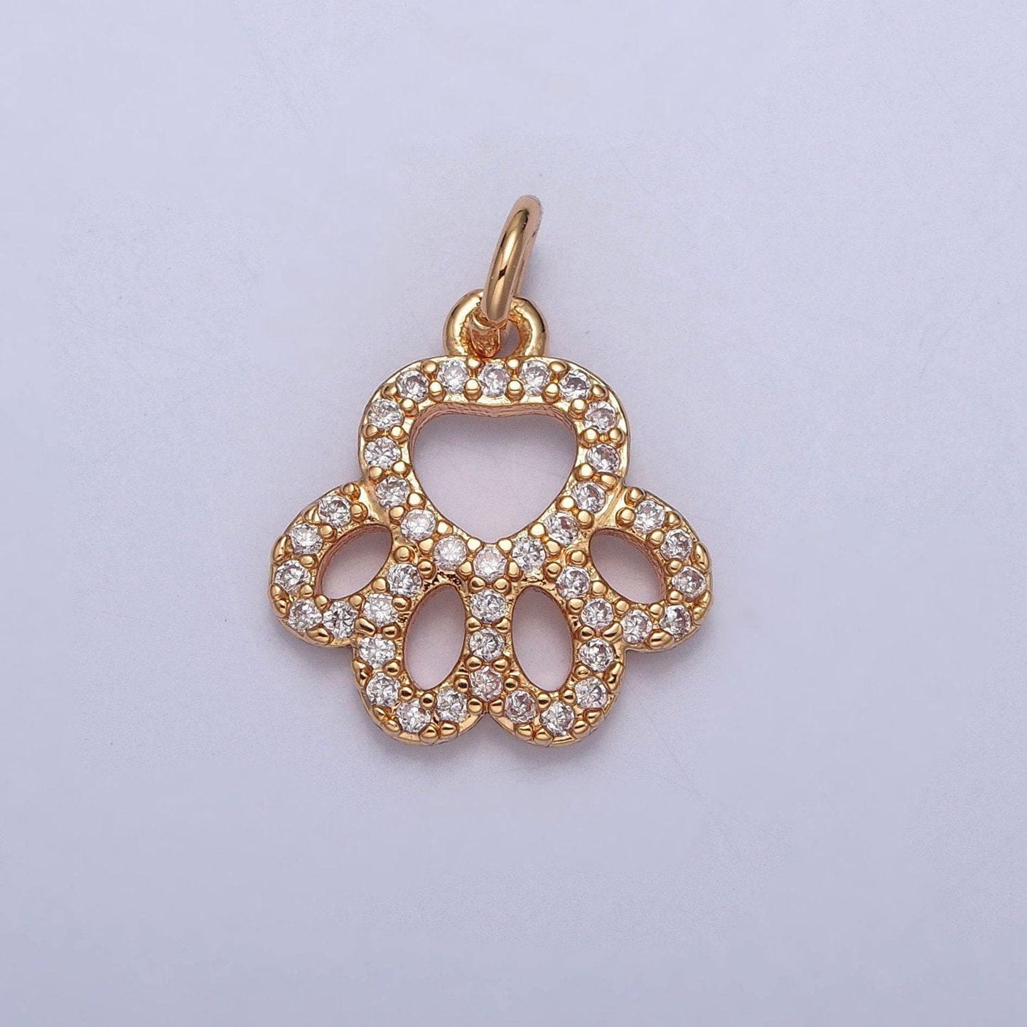 16k gold filled minimalistic dainty animal pet paw print pendant micro pave cz stones | diy jewelry charm add on necklace bracelet | x-218