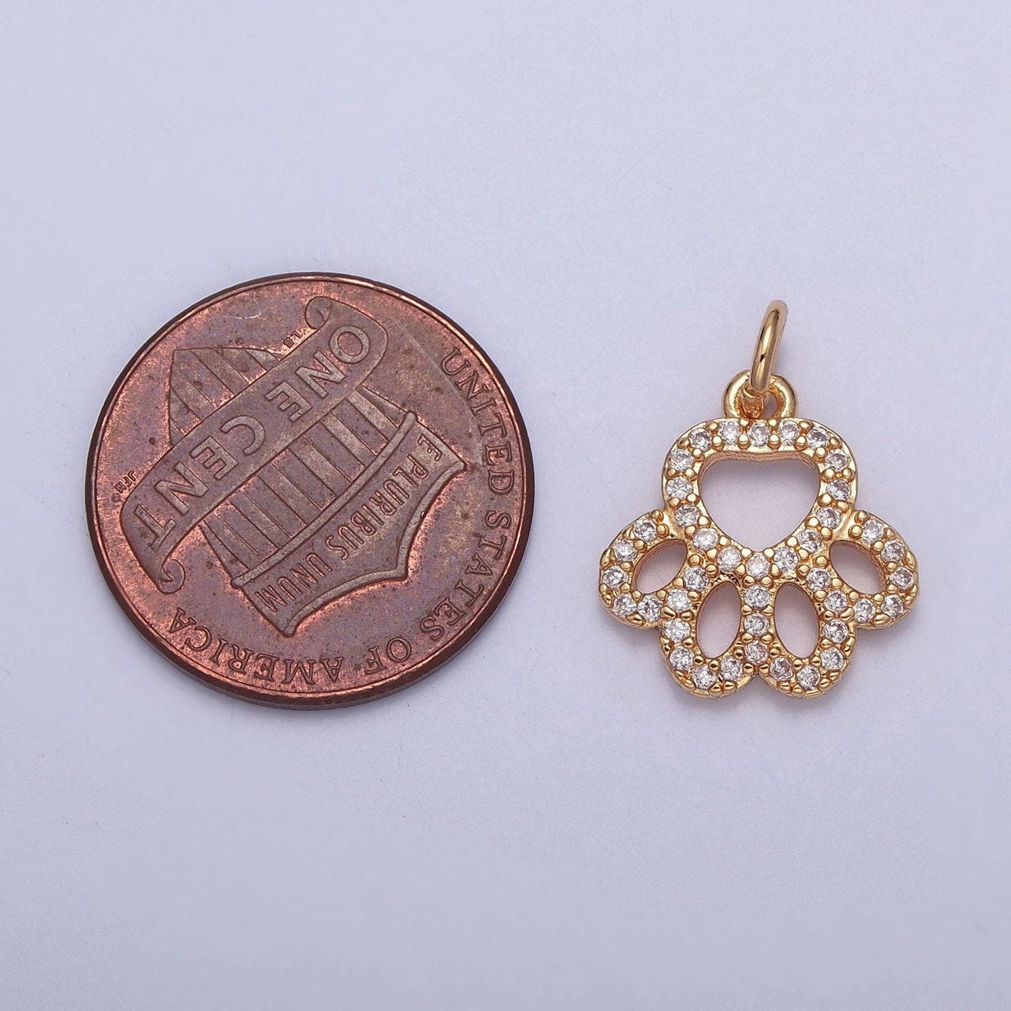 16k gold filled minimalistic dainty animal pet paw print pendant micro pave cz stones | diy jewelry charm add on necklace bracelet | x-218