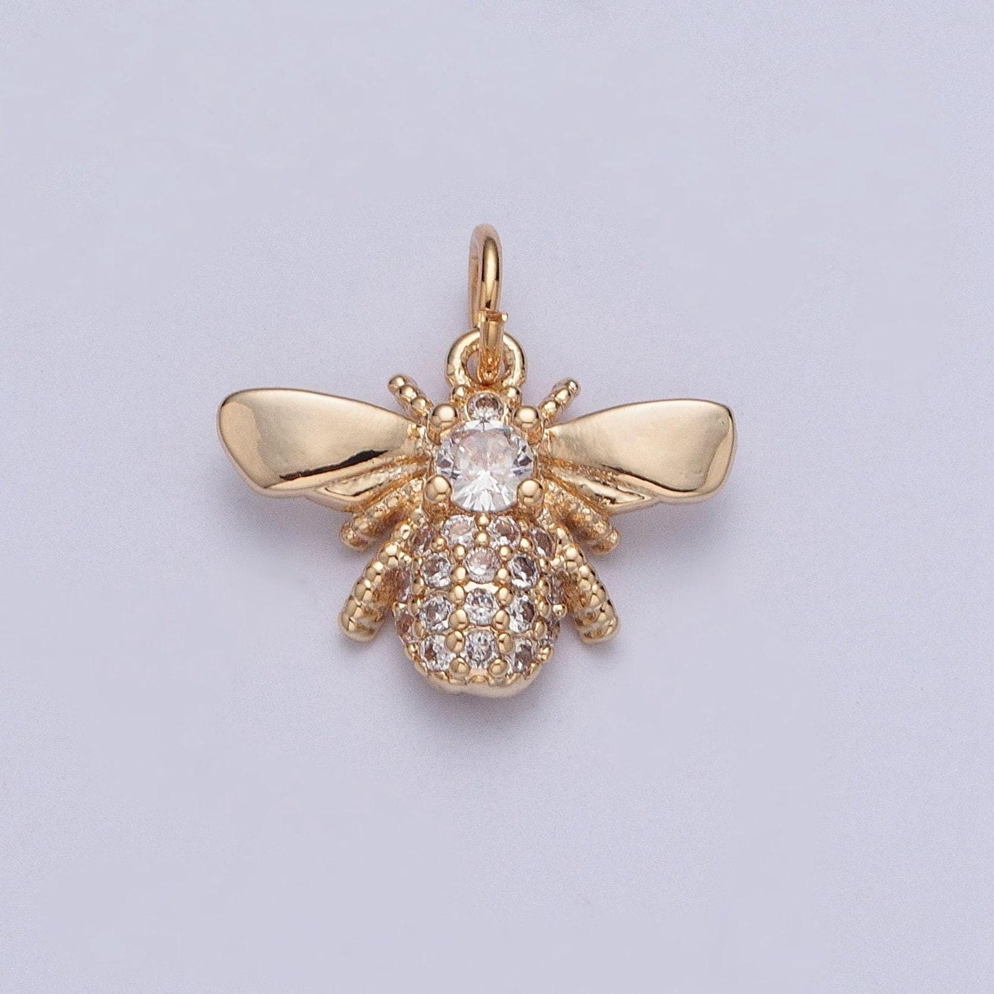 16k gold plated dainty wasps winged flying insects micro pave cz pendant, gold wasp spiders charm, minimalist layering necklaces | x-207