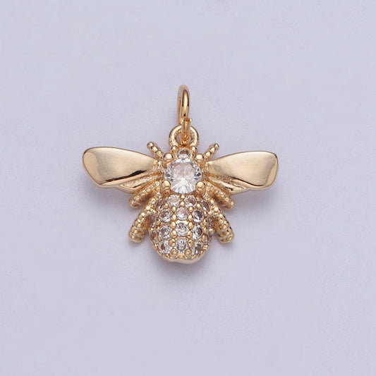 16k gold plated dainty wasps winged flying insects micro pave cz pendant, gold wasp spiders charm, minimalist layering necklaces | x-207