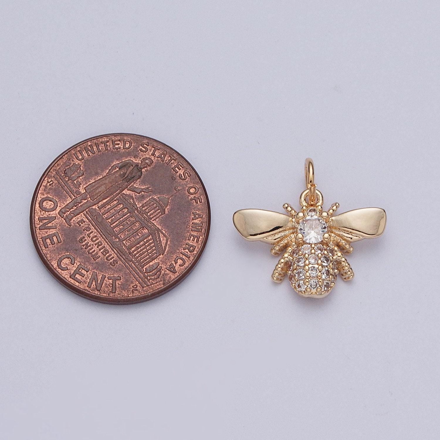 16k gold plated dainty wasps winged flying insects micro pave cz pendant, gold wasp spiders charm, minimalist layering necklaces | x-207