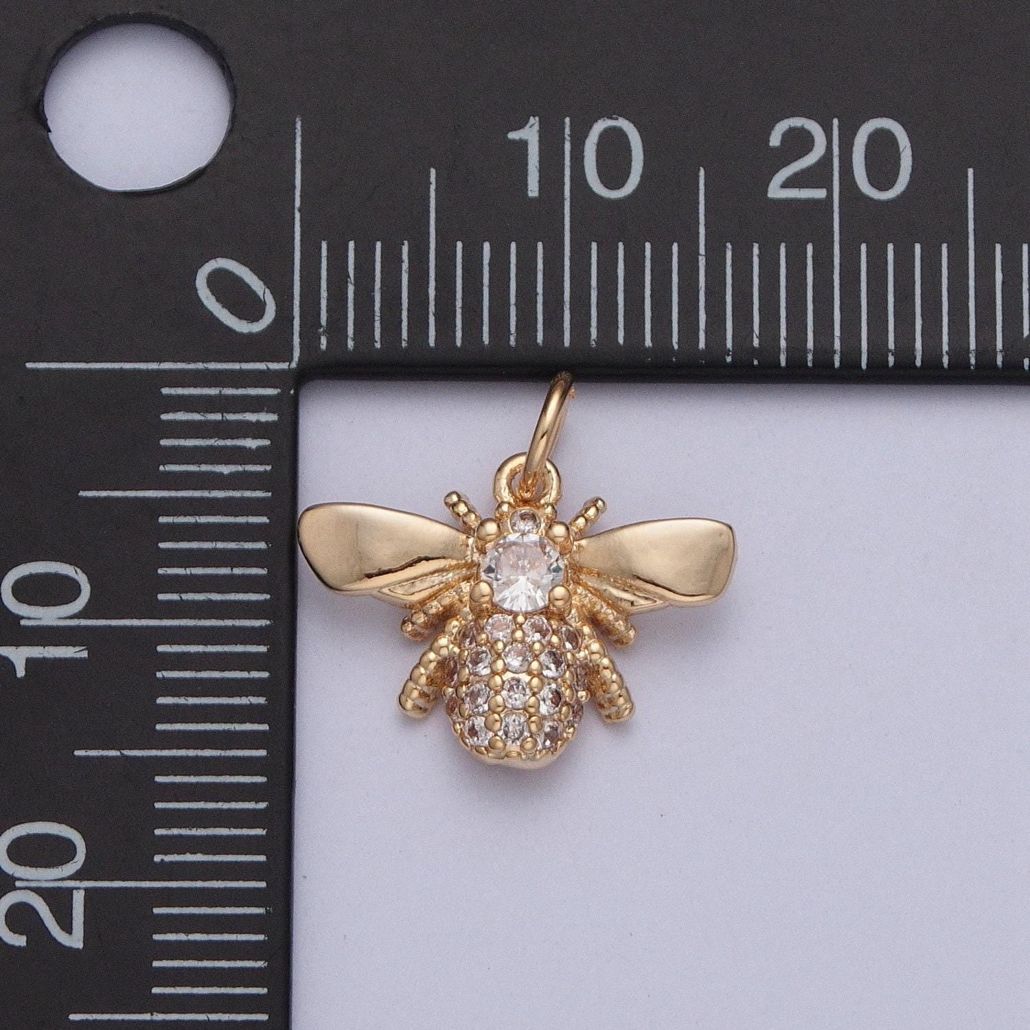 16k gold plated dainty wasps winged flying insects micro pave cz pendant, gold wasp spiders charm, minimalist layering necklaces | x-207