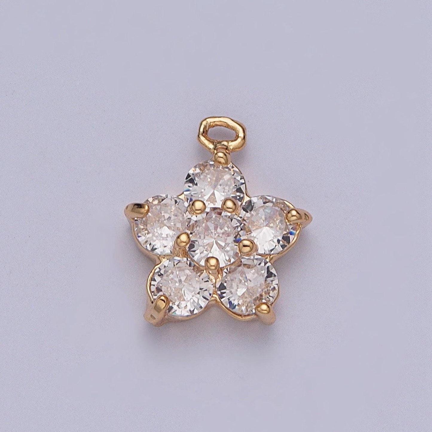 Dainty gold florette flower hibiscus pendant, clear micro pave cubic zarconia cz stones for necklace jewelry finding | x-204