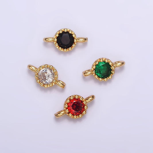 24k gold filled black, clear, green, red round cz 7.5mm beaded connector | y765 - y768