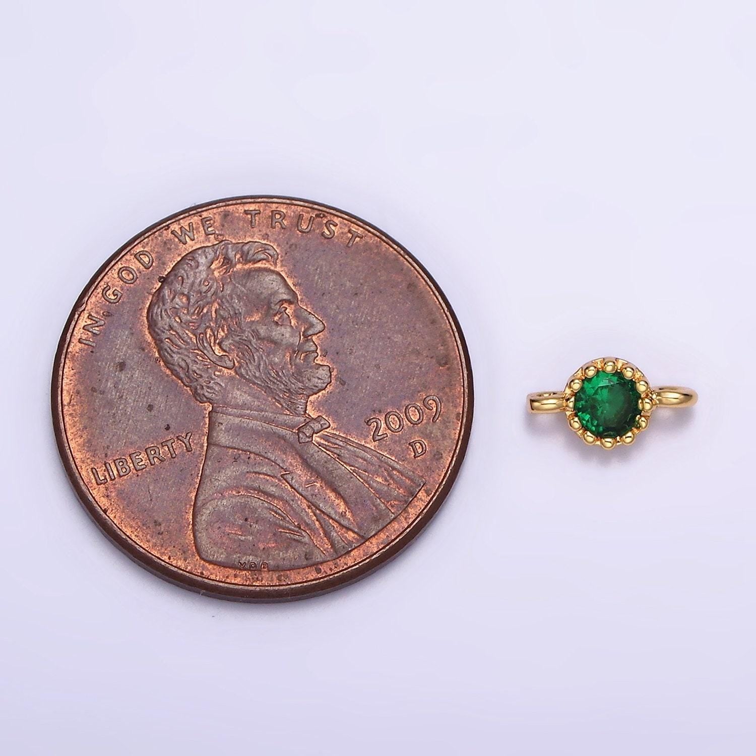 24k gold filled black, clear, green, red round cz 7.5mm beaded connector | y765 - y768