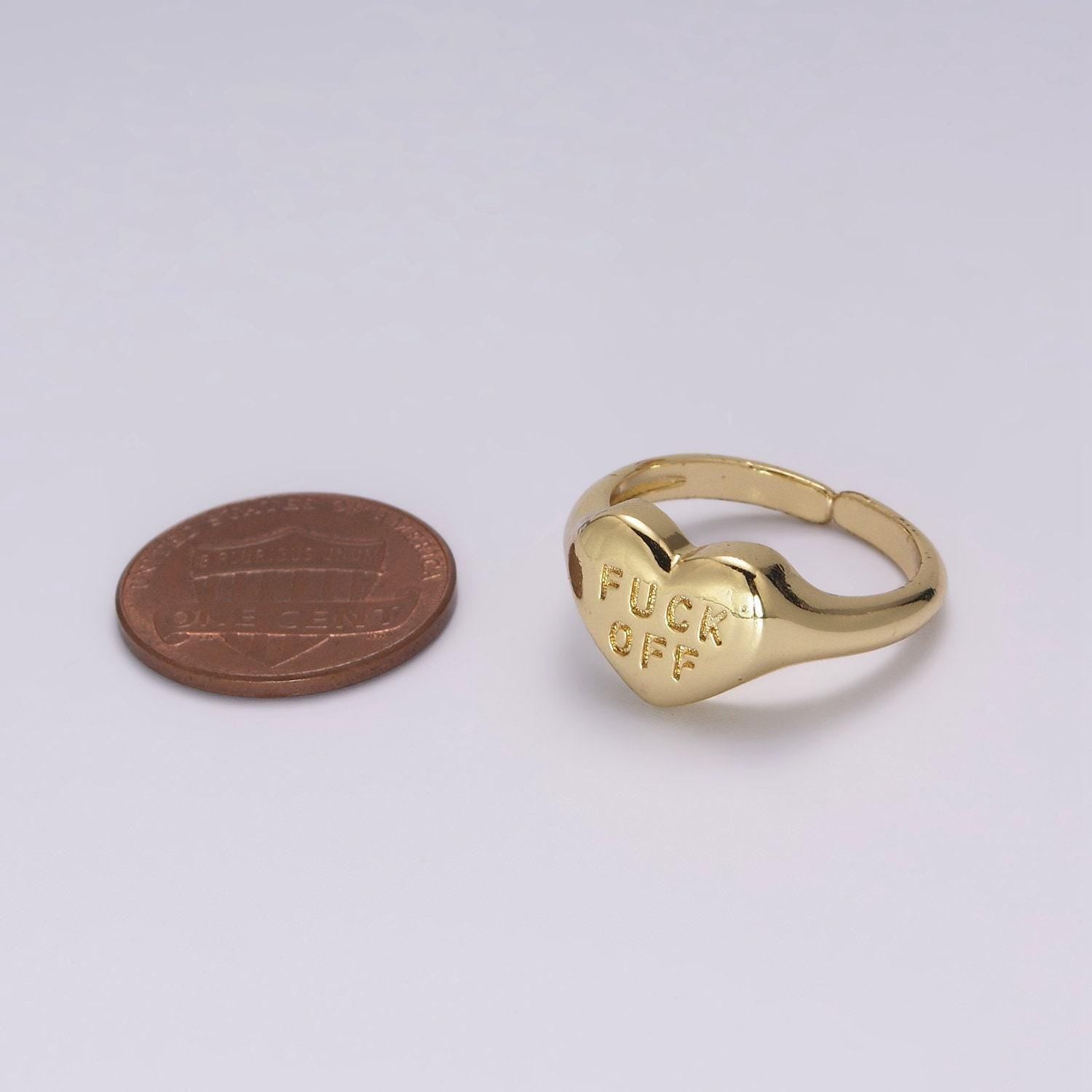Gold fuck off ring, heart fuck off ring, heart signet ring, gold fuckoff jewelry, heart shaped signet ring, break up ring