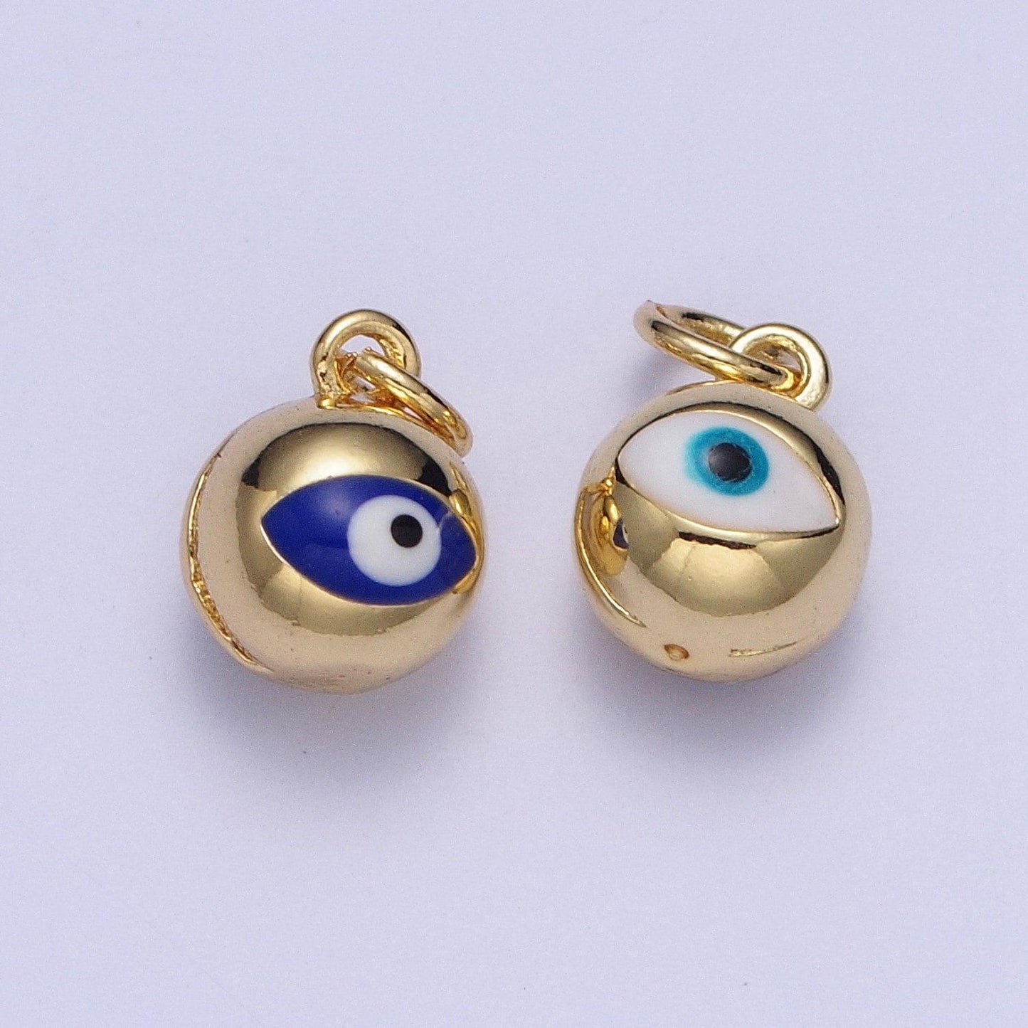 Dainty blue/white enamel evil eye charm, bell ringing ball evil eye pendant, eye of ra bell, minimalist jewelry for diy | x-196, x-197