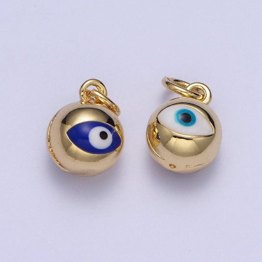 Dainty blue/white enamel evil eye charm, bell ringing ball evil eye pendant, eye of ra bell, minimalist jewelry for diy | x-196, x-197