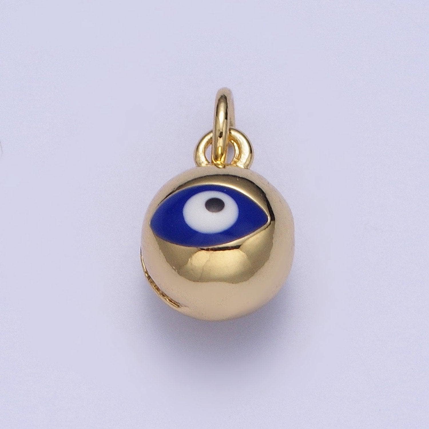 Dainty blue/white enamel evil eye charm, bell ringing ball evil eye pendant, eye of ra bell, minimalist jewelry for diy | x-196, x-197