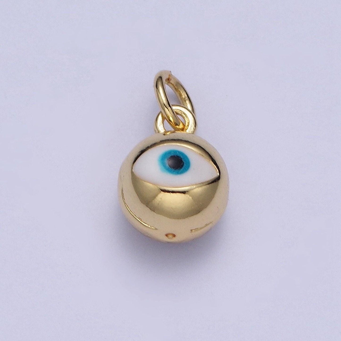Dainty blue/white enamel evil eye charm, bell ringing ball evil eye pendant, eye of ra bell, minimalist jewelry for diy | x-196, x-197