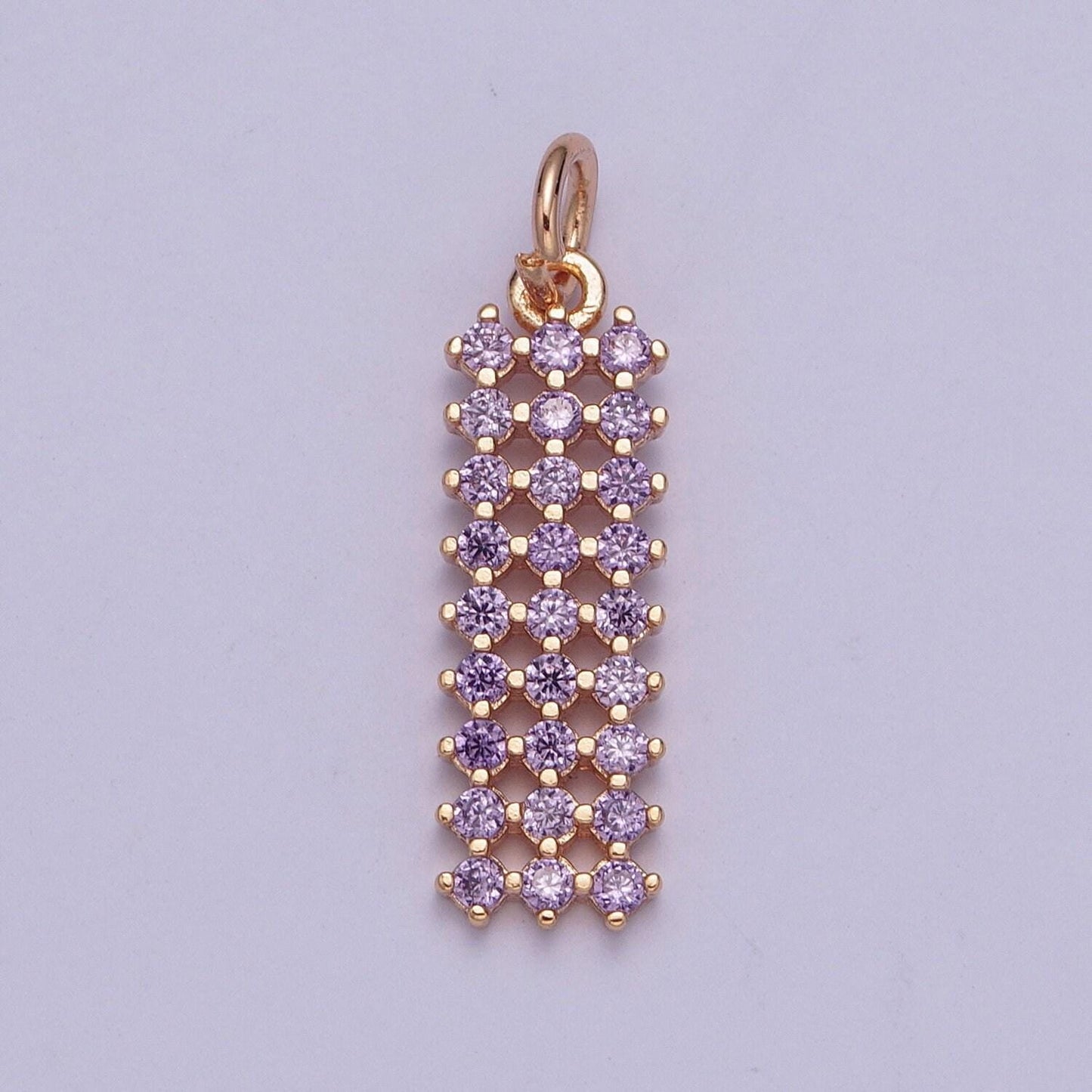 14k gold filled rectangular colored mesh net micro pave cz stones pendant, rectangle statement charm for necklace | x-168~x-173