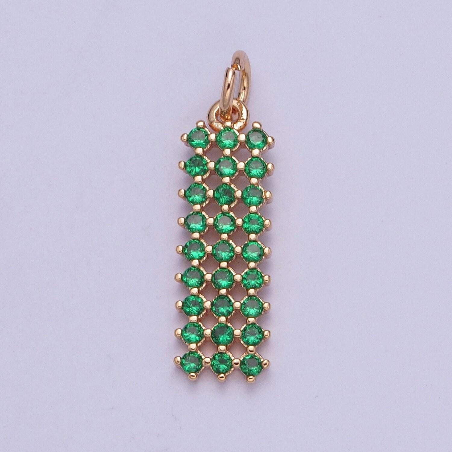14k gold filled rectangular colored mesh net micro pave cz stones pendant, rectangle statement charm for necklace | x-168~x-173