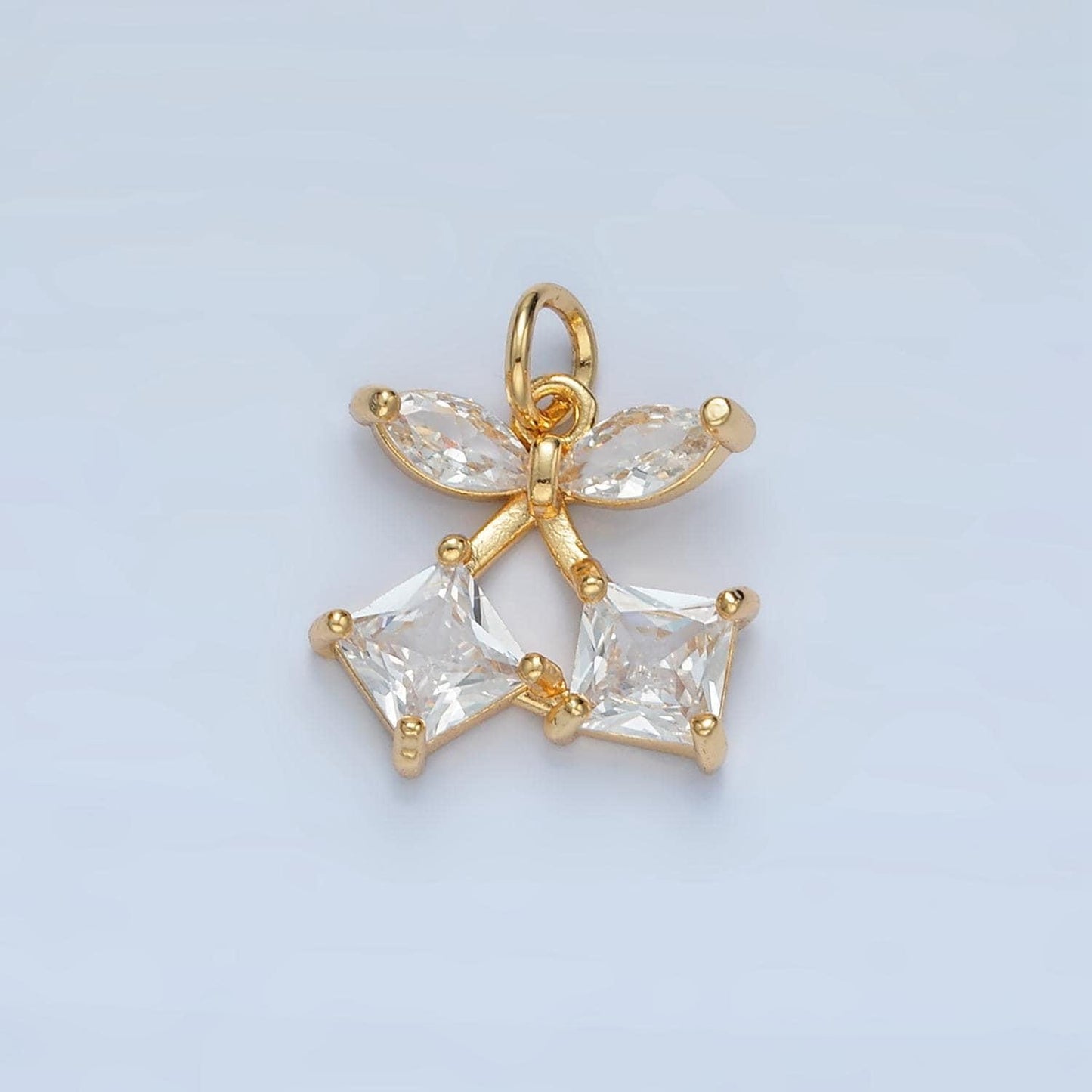 Double stem square cz cherries gold filled fruit charm | x-152