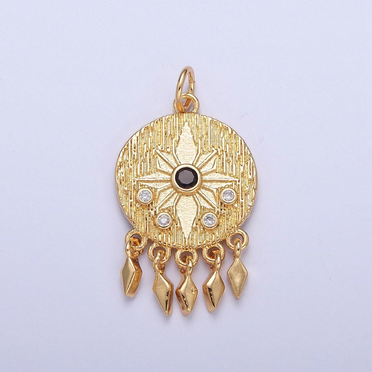 24k gold dainty dream catcher charm, north star micro pave cz stones, bracelet necklace pendant for jewelry making | x-132