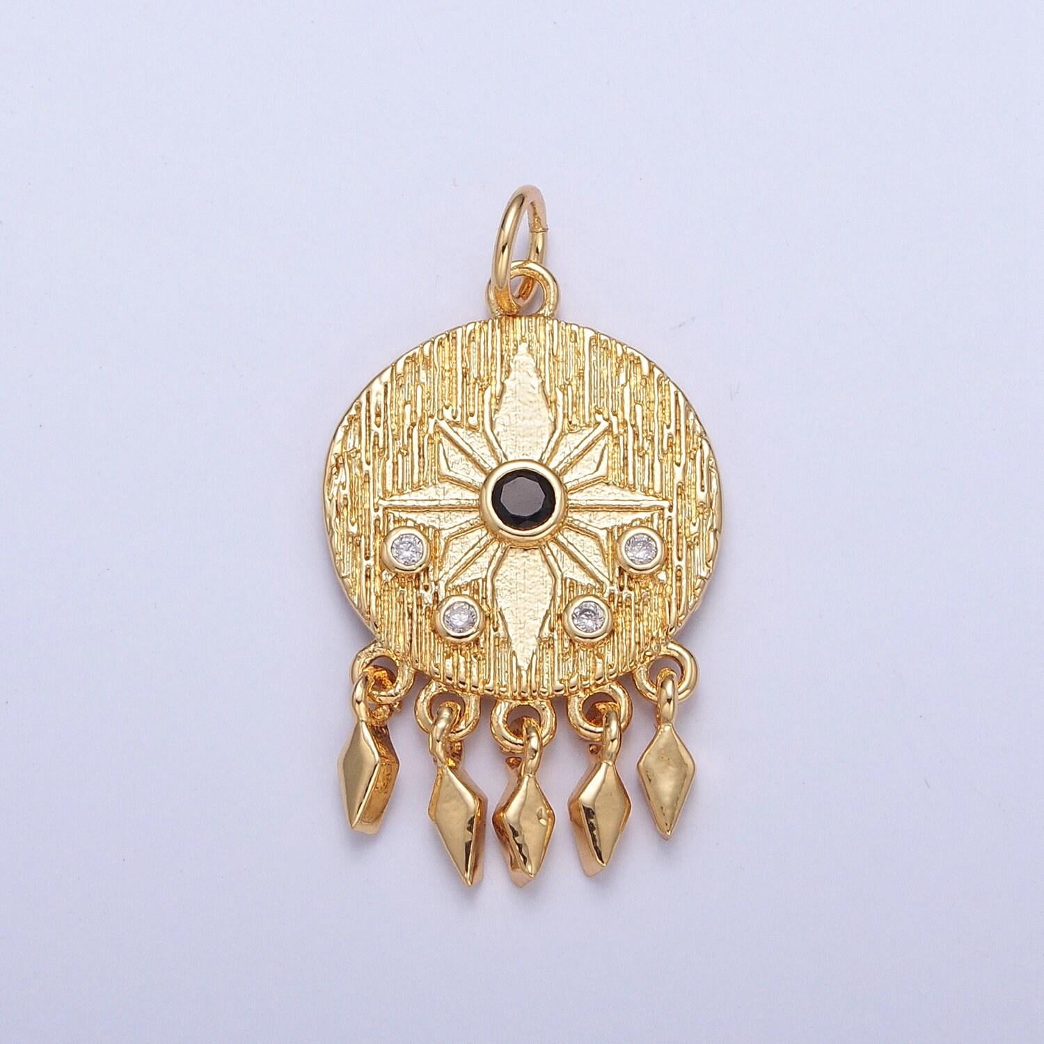 24k gold dainty dream catcher charm, north star micro pave cz stones, bracelet necklace pendant for jewelry making | x-132