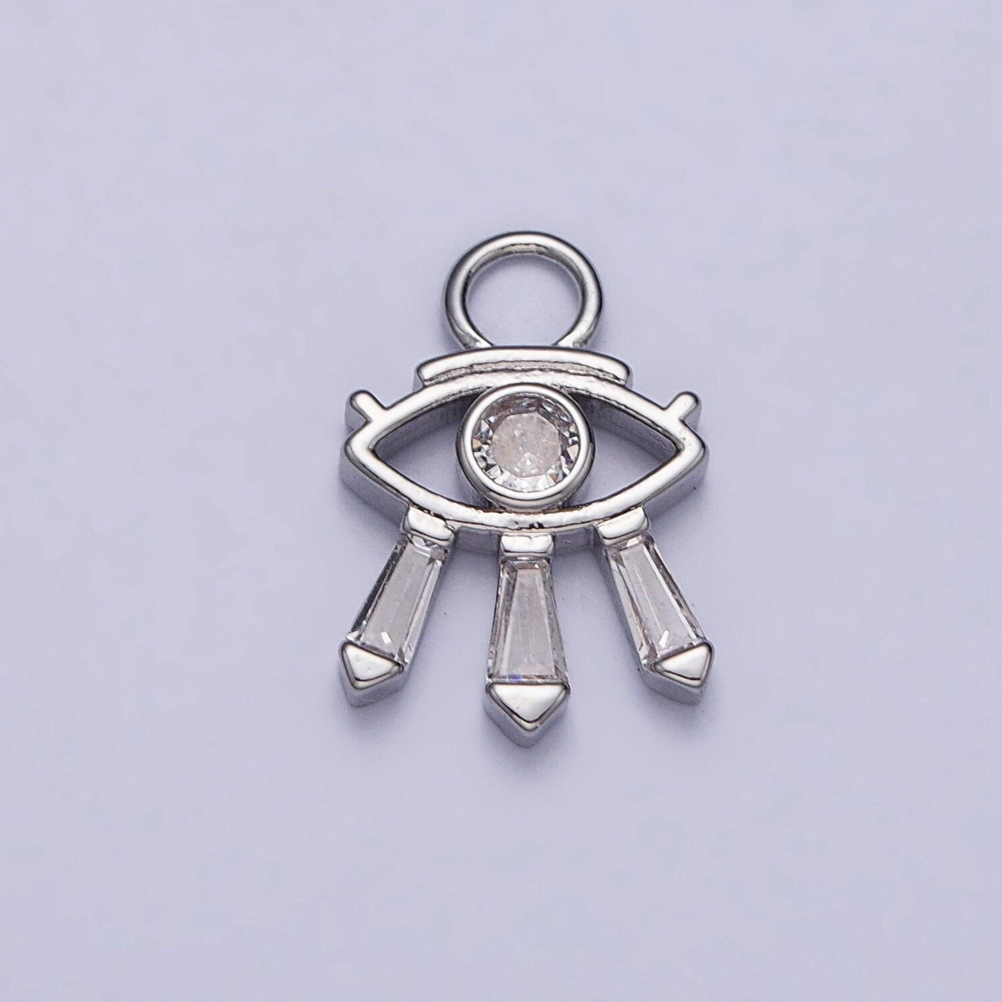 24k gold micro pave cubic zirconia evil eye charm, baguette stone eyelashes, gold plated tiny pendant diy small amulet piece | x-129