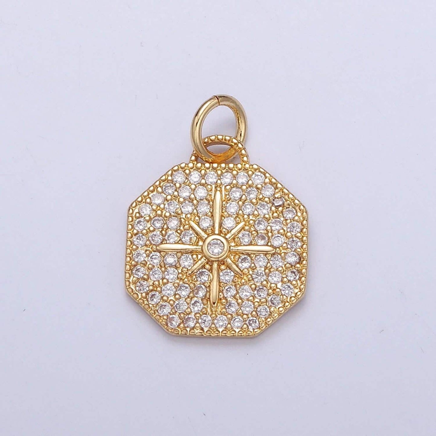 24k gold dainty starburst charms pendants -micro pave cz north star burst charm 24k gold celestial charm, necklace bracelet supply | x-114