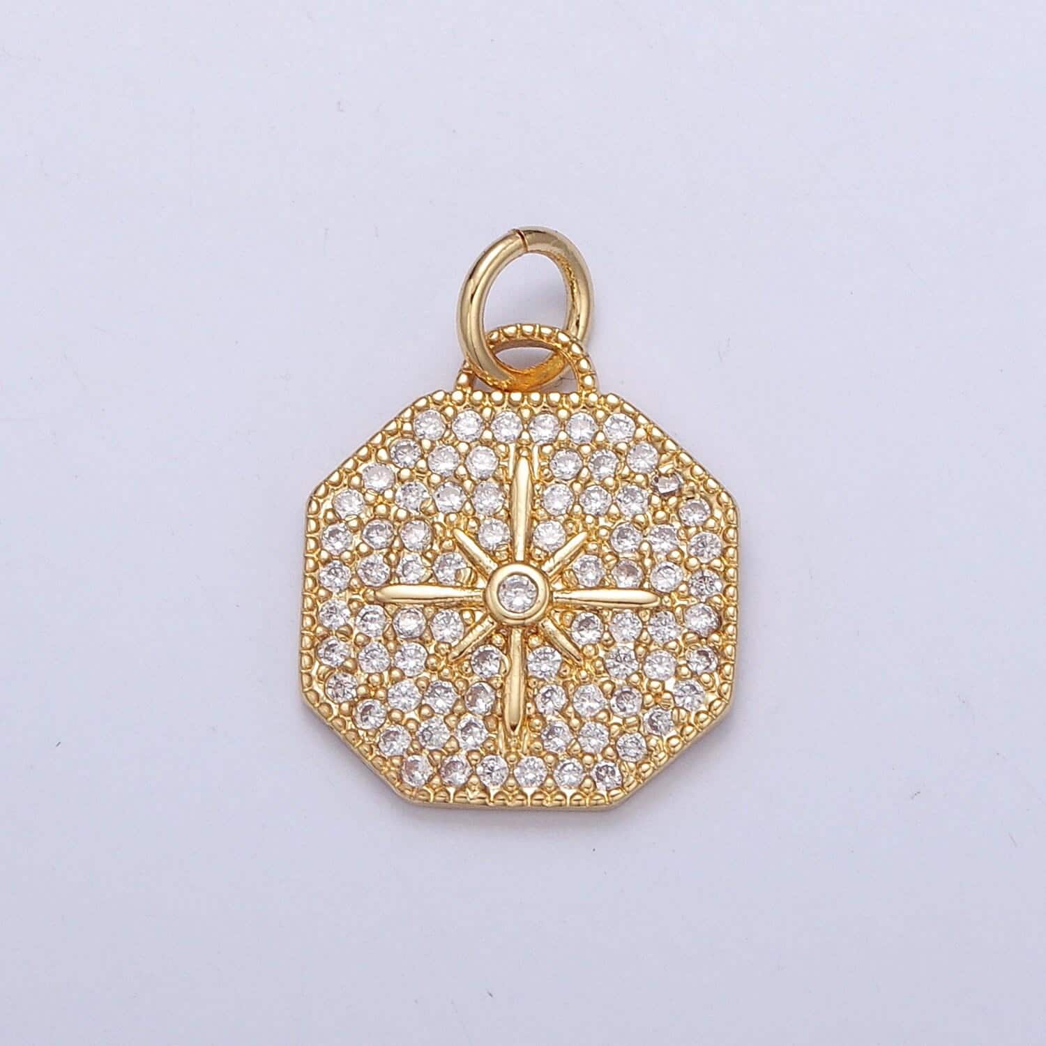 24k gold dainty starburst charms pendants -micro pave cz north star burst charm 24k gold celestial charm, necklace bracelet supply | x-114
