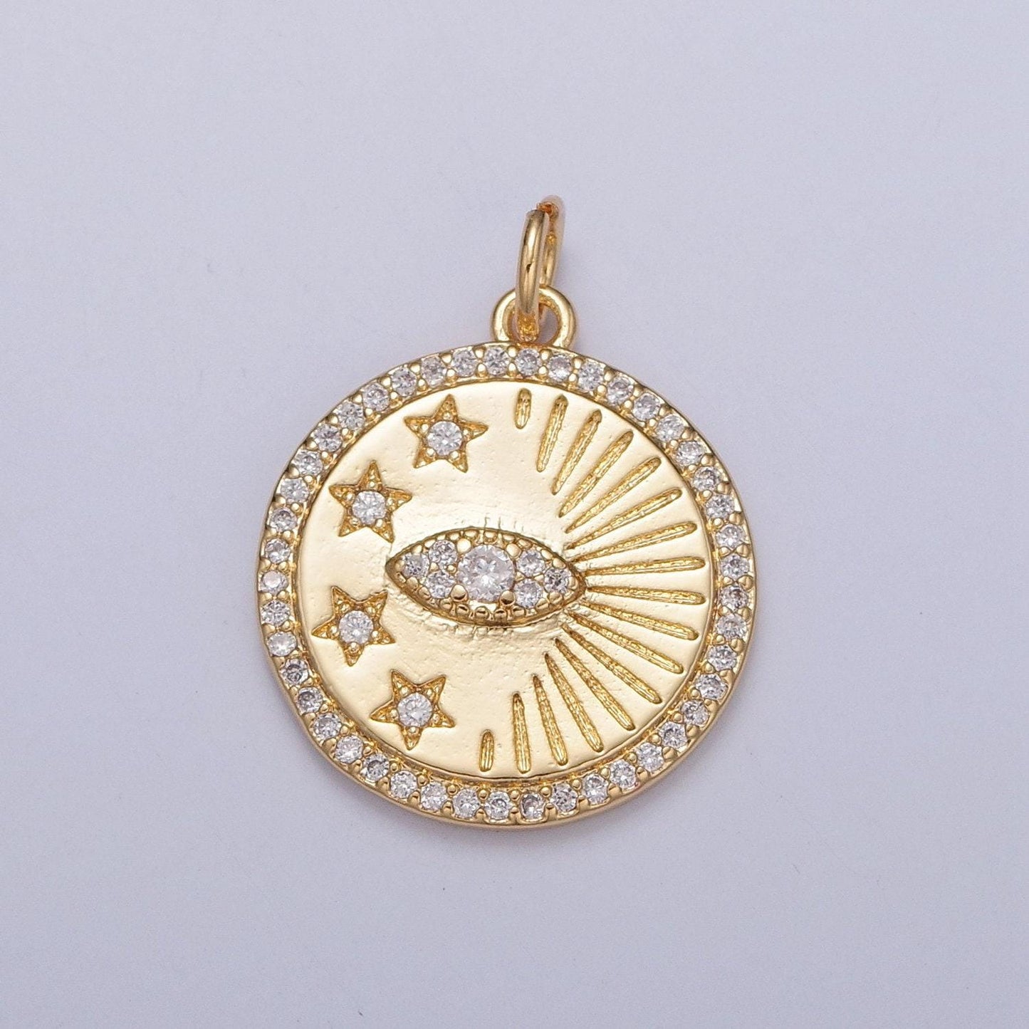 24k gold dainty evil eye pendant with star celestial charm, micro pave cz round charm | diy jewelry add on necklace bracelet earring | x-113