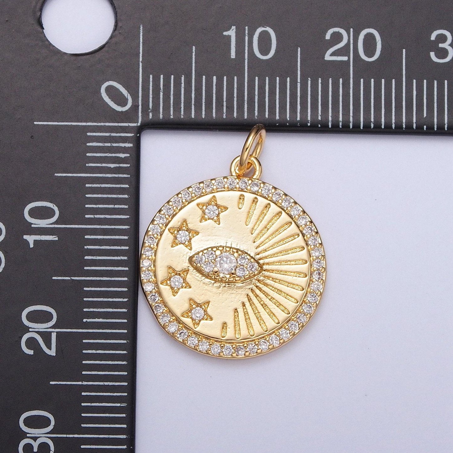 24k gold dainty evil eye pendant with star celestial charm, micro pave cz round charm | diy jewelry add on necklace bracelet earring | x-113