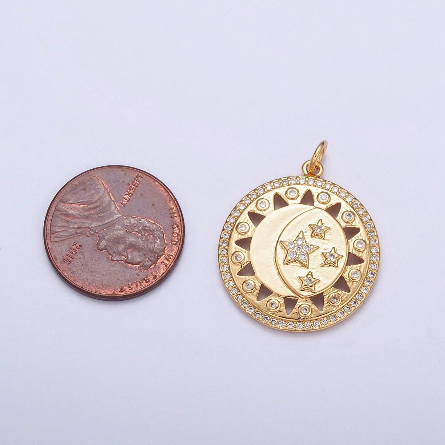 24k gold sun moon stars charm, micro pave celestial sunshine charm, crescent moon, sunray pendant for necklace earring supply | x-112