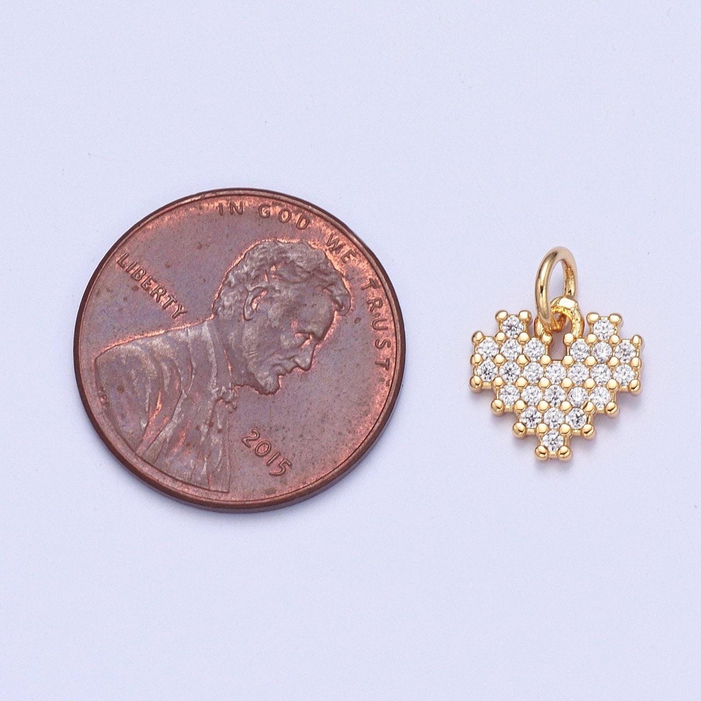 24k gold tiny clear cubic zirconia heart pendant, gold beads spacer for bracelet necklace supply | x-105