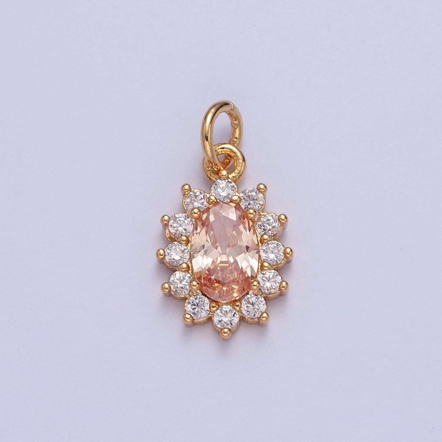 24k gold filled dainty rustic oval flower petals micro pave cz stone pendant, add on charm crystal cz stone for jewelry supply | x-082-x-087