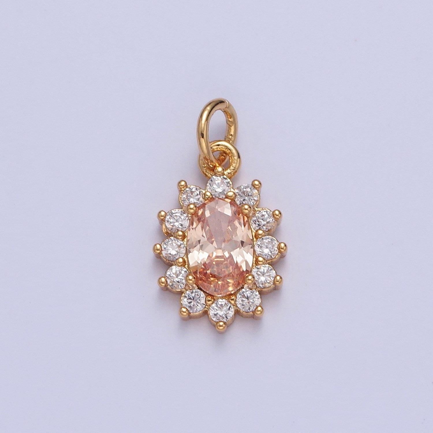 24k gold filled dainty rustic oval flower petals micro pave cz stone pendant, add on charm crystal cz stone for jewelry supply | x-082-x-087