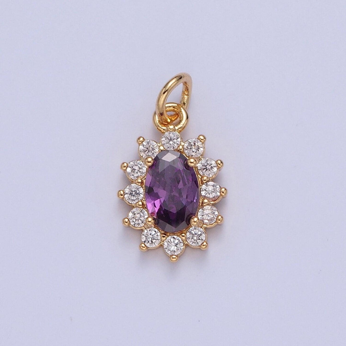 24k gold filled dainty rustic oval flower petals micro pave cz stone pendant, add on charm crystal cz stone for jewelry supply | x-082-x-087